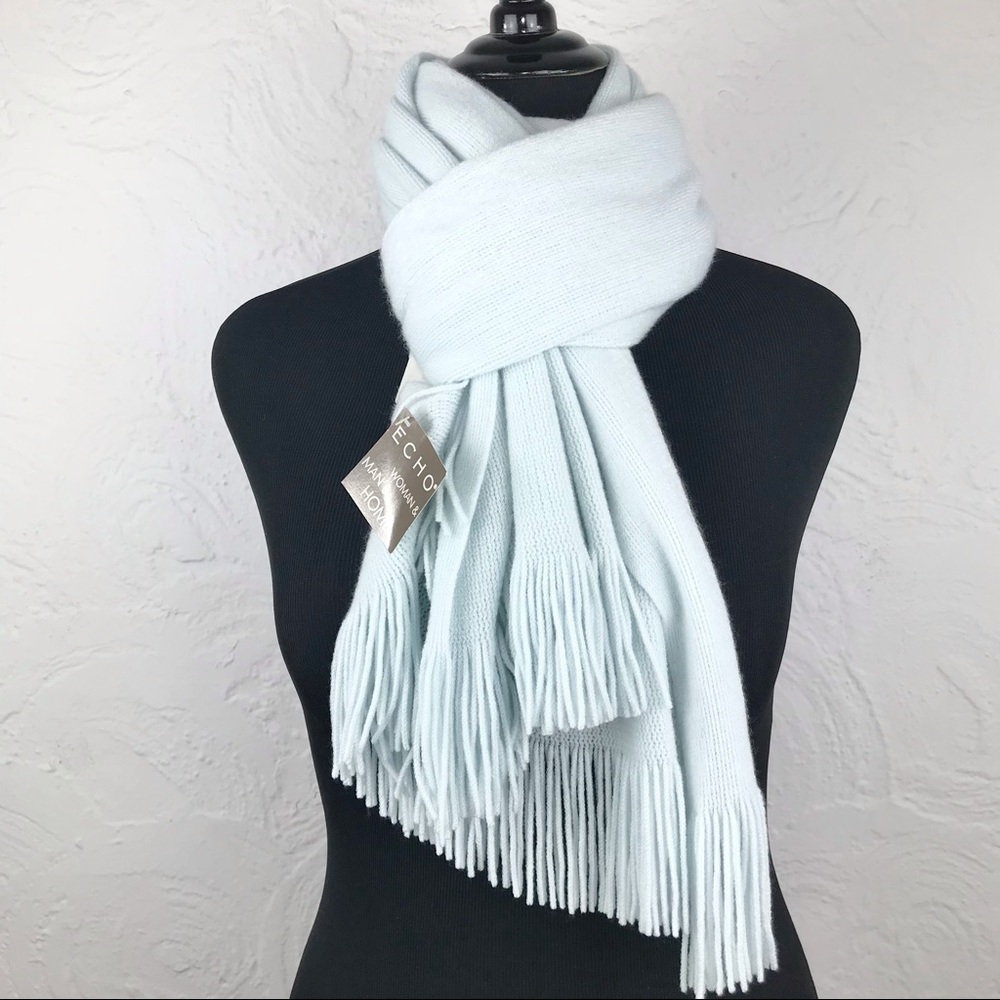 NWT Echo Soft Powder Blue Fringed Wrap Scarf Shawl